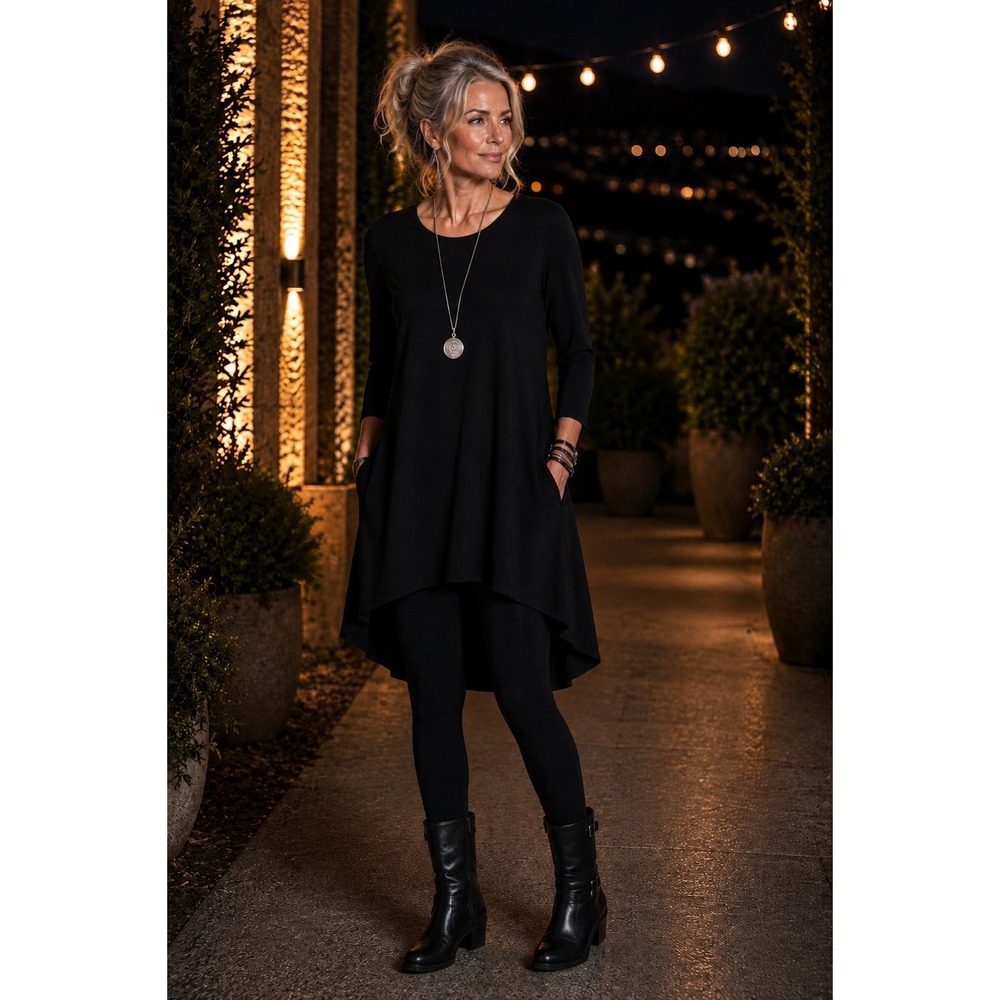 SYMPLI Black Size 16 Hi Low Tunic Blouse Slinky Stretch Top Lagenlook Minimalist